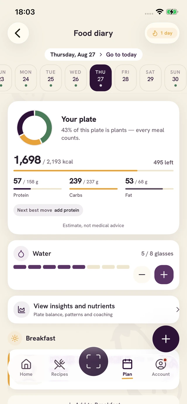 Forkin app screen: Log the meal