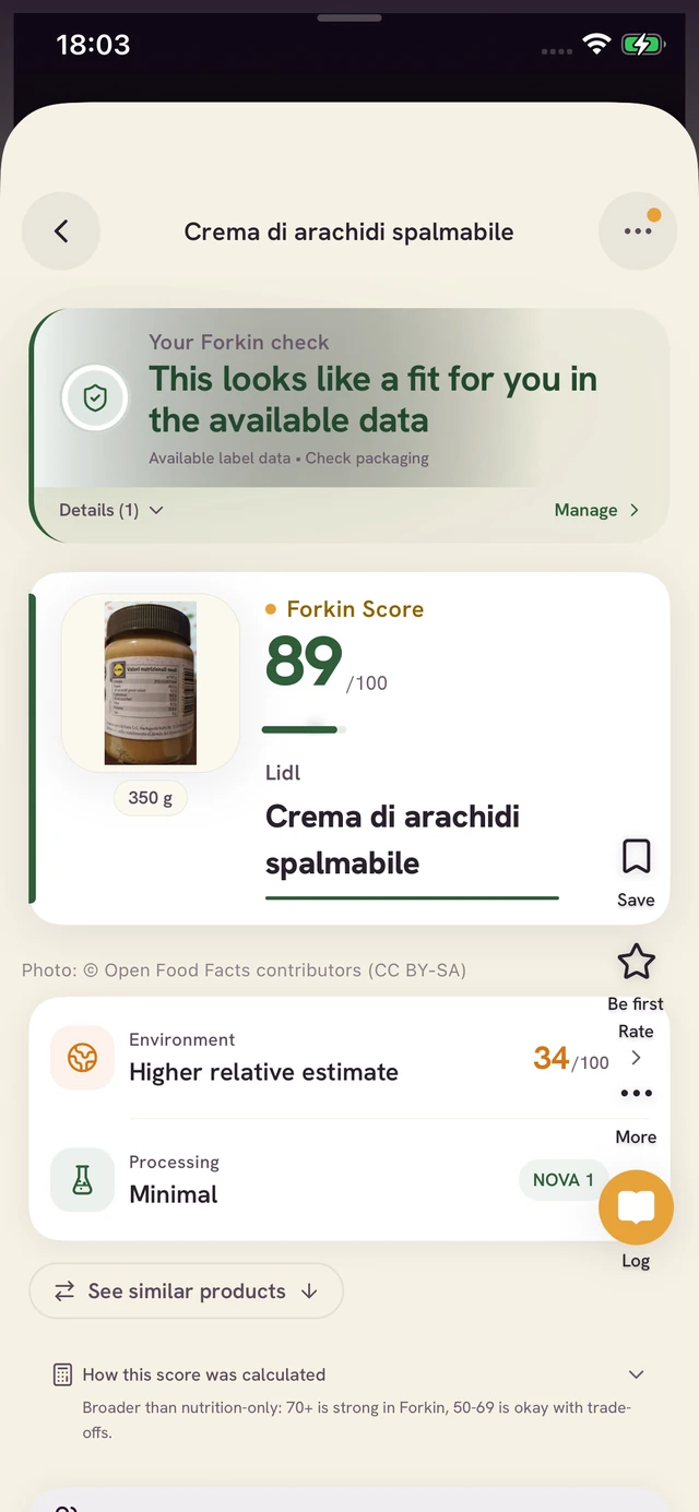 Forkin app screen: Scan it